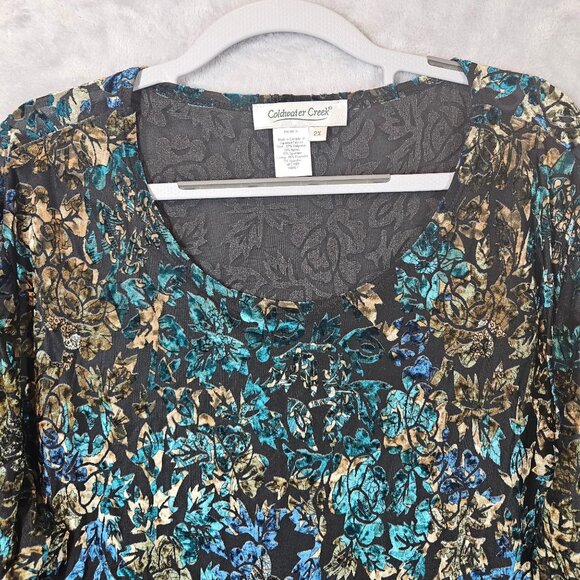Coldwater Creek Floral Print Blouse Womens 2X Top colorful career office modest - Picture 6 of 12